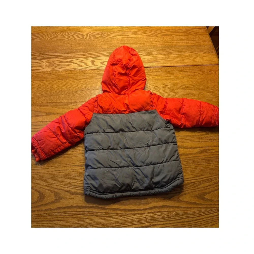 Old Navy Frost Free Puffer Jacket 3T Orange Gray Colorblock Hooded Winter Coat